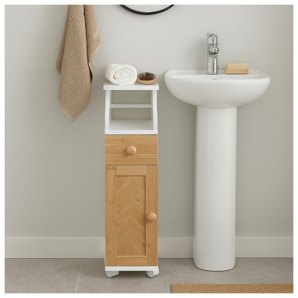 Badschrank S Jerik Weiß Bambus