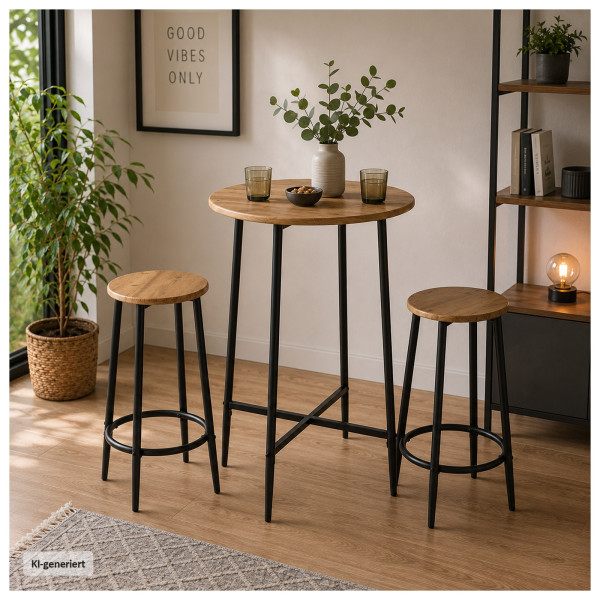 Runder Bartisch mit Hockern Elias artisaneiche