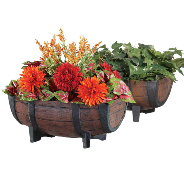2er Set Pflanzkübel Tonne Nessa, Holzoptik, braun