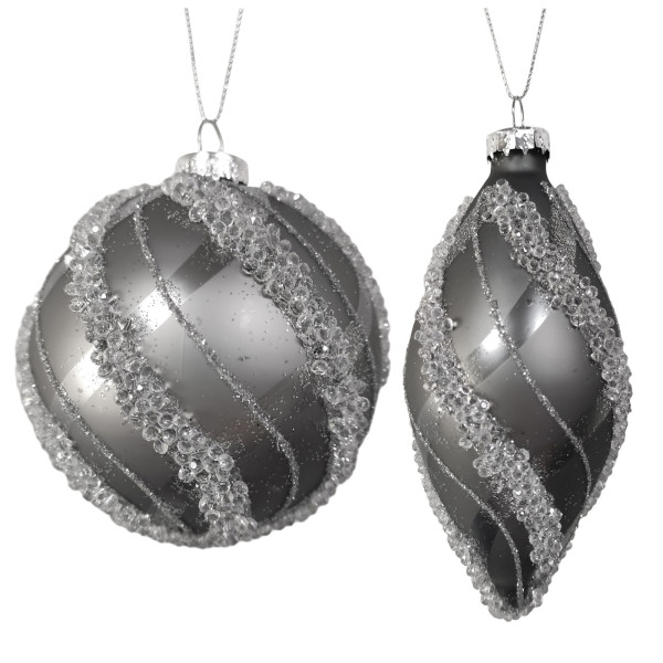 HTI-Living Silber Glitzer Weihnachtskugeln 2er Set