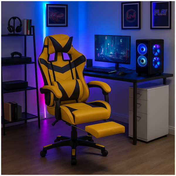 HTI-Living Racing-Design in Gelb-Schwarz Ergonomischer Gaming Stuhl mit Fußstütze