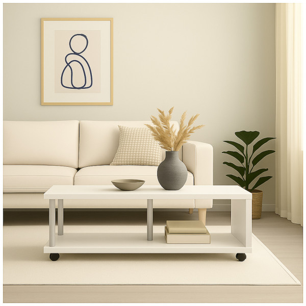 HTI-Living Weiß Breite 110 cm Couchtisch mit Ablagefach und Rollen