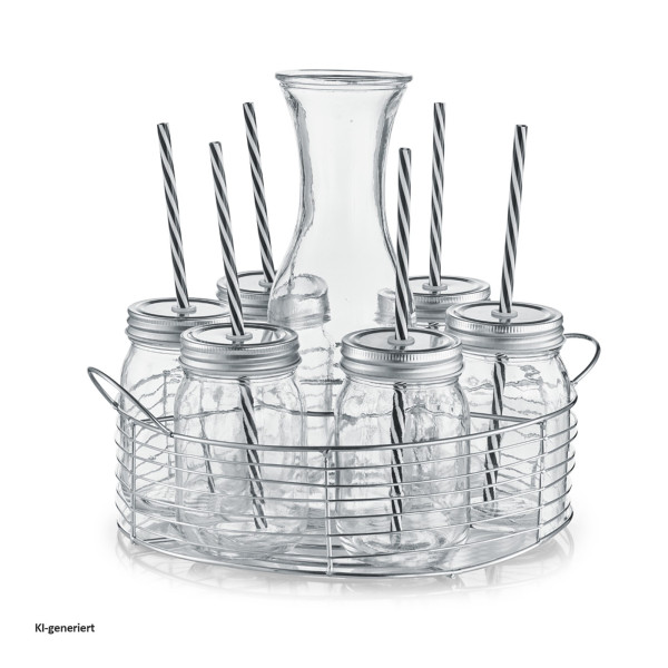 Glaskaraffe-/ Gläser-Set, 8-tlg., Glas/Metall