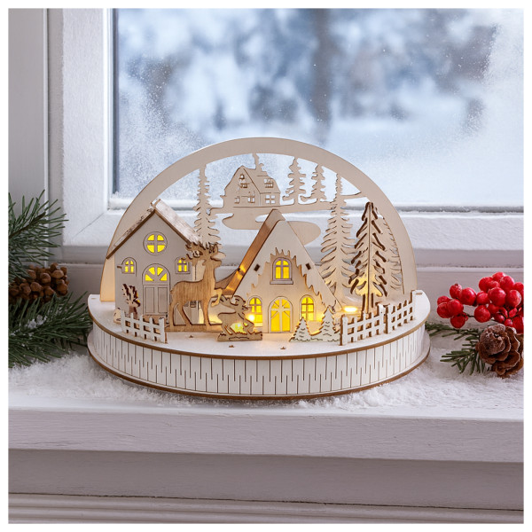 HTI-Living Weihnachtsdeko mit 5 LEDs LED Dekobogen Winterdorf und Rehe