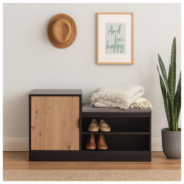 Schuhregal mit Sitzpolster Dana Schwarz-Artisaneiche