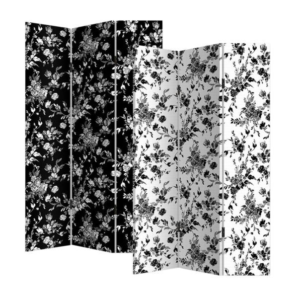Paravent Blumen Black and White