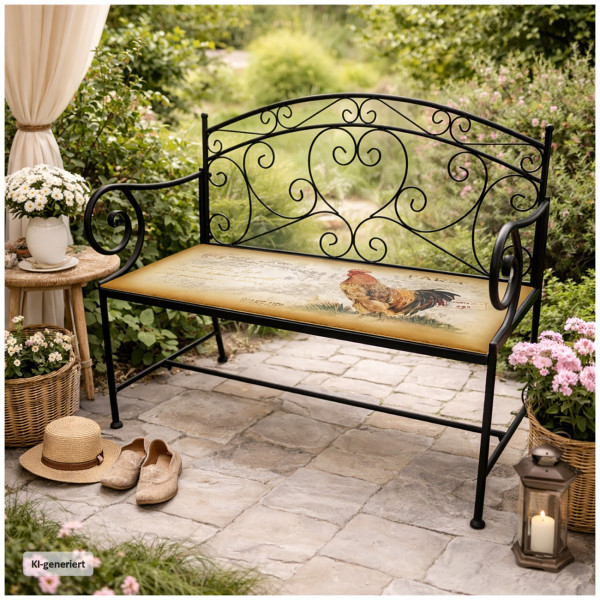 Gartenbank Celia "Hahn" Motivdruck Schwarz Metall