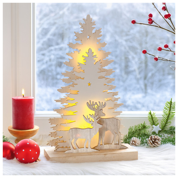 HTI-Living Rehe im Winterwald Beleuchtete Weihnachtsszene