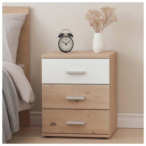 Nachtkonsole Nachtschrank Nina 3 Weiß Artisaneiche