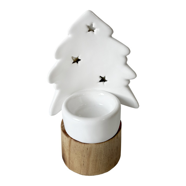 Teelichthalter Keraamik-Baum weiß