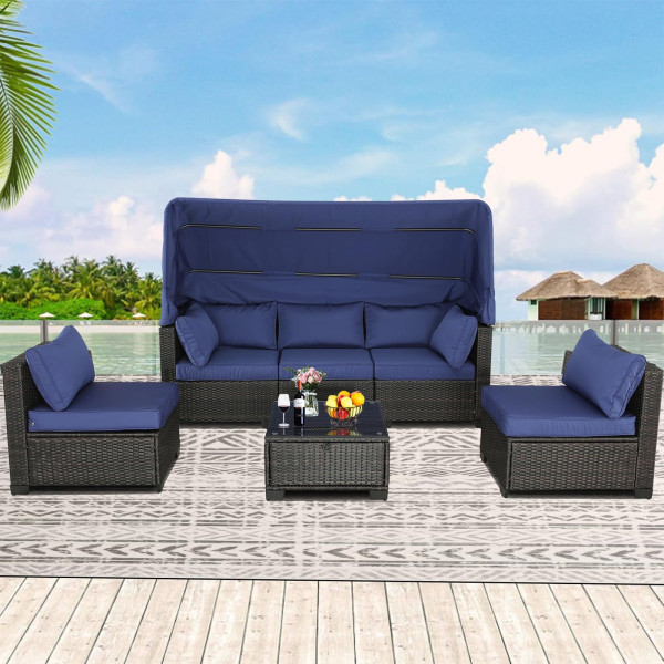 6-teiliges Outdoorsofa Eleni blau/braun