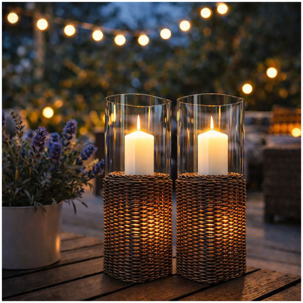 HTI-Living Rattanoptik Windlicht 2er Set