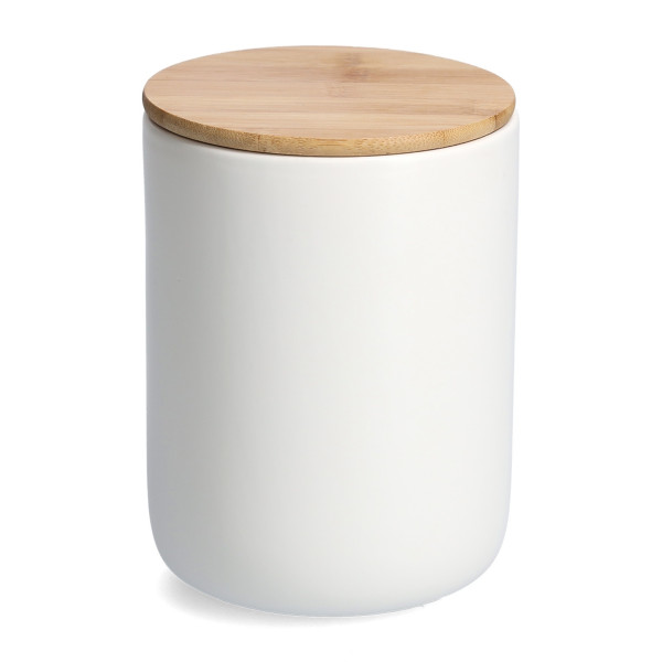 neuetischkultur mit Holzdeckel 1500 ml Vorratsdose Steingut Weiß