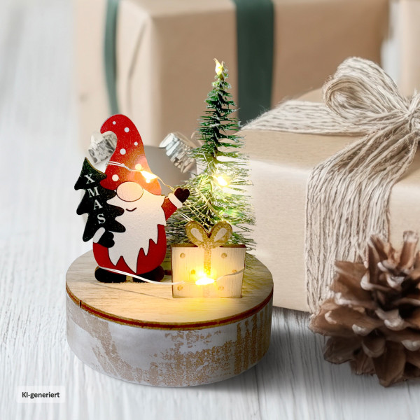 Weihnachtsdeko Xmas-Wichtel mit Geschenk Natur