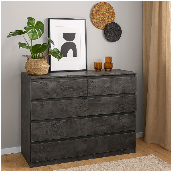 HTI-Living Beton Moderne Kommode mit 8 grifflosen Schubladen