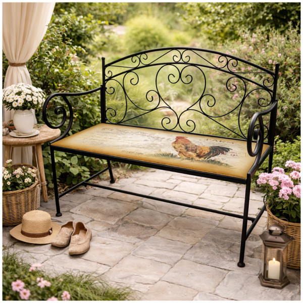 Gartenbank Celia "Hahn" Motivdruck Schwarz Metall