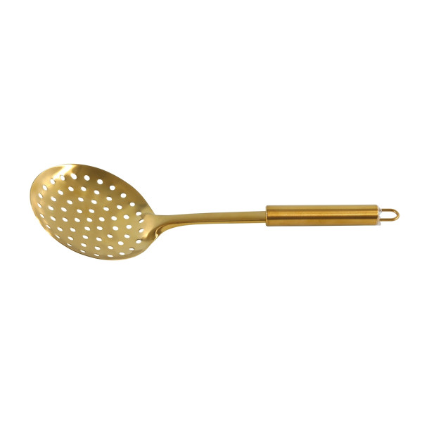 neuetischkultur Löffel zum Abgießen und Servieren Sieblöffel goldfarben Edelstahl 32 cm