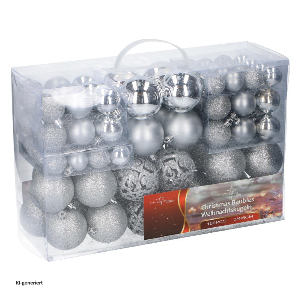 Weihnachtskugeln (100) silber 3/4/8 cm Christmas gifts