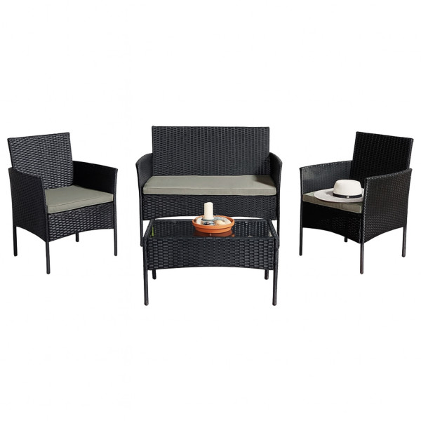 HTI-Living 4-teiliges Set Outdoor Möbel Schwarz/Olivgrau