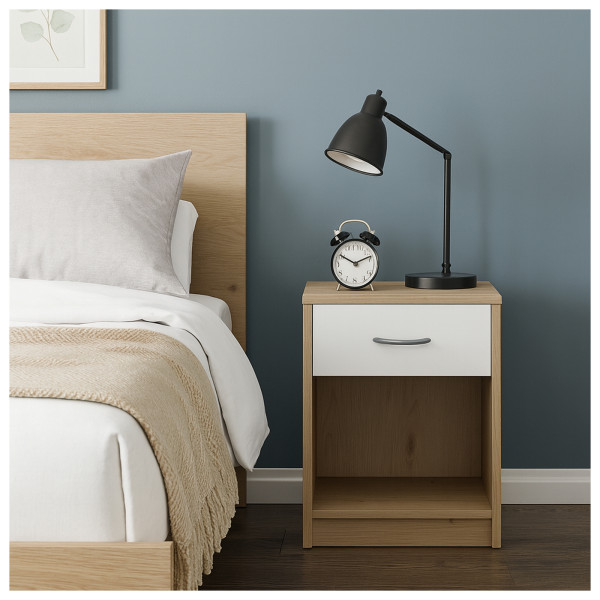 Nachtkonsole Nachtschrank Nina 1 Weiß Artisaneiche