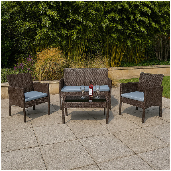 HTI-Living Gartenmöbel Set Zita braun 4-teiliges Polyrattan Lounge-Set mit Tisch und Gla