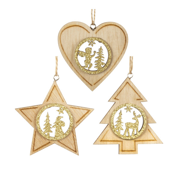 Baumschmuck Holz 9cm, 3er Set
