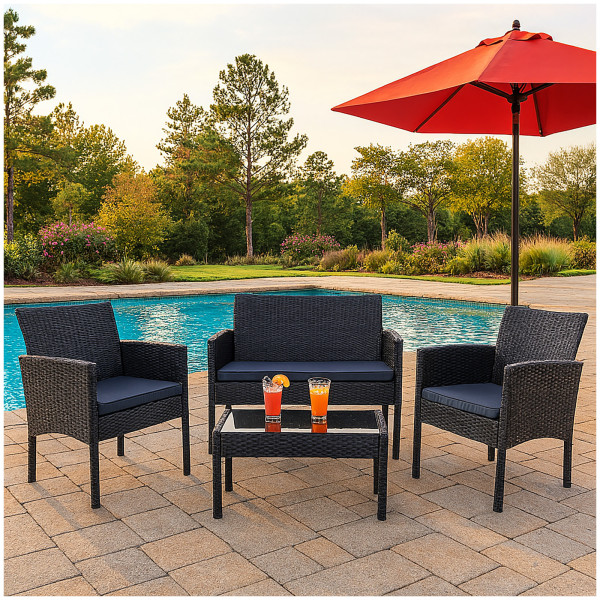 HTI-Living Gartenmöbel Set Zita 4-teiliges Polyrattan Lounge-Set mit Tisch und Gla