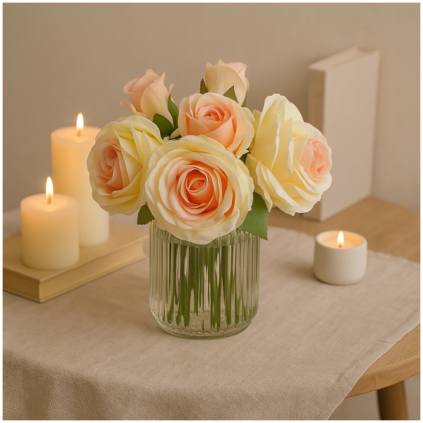 Rosen in Vase,weiss-rosa, Flora02, Kunstpflanze