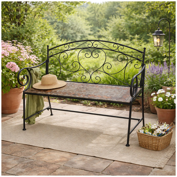 Gartenbank Marocco braun Motivdruck/schwarz Metall