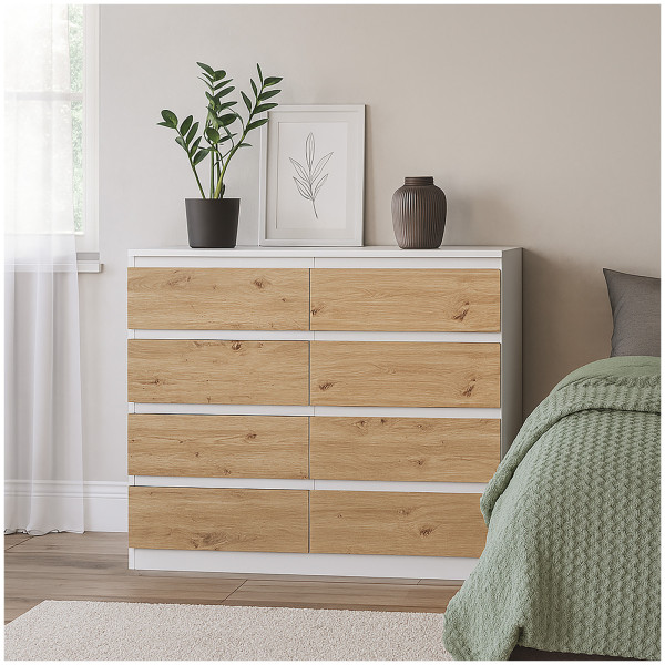 HTI-Living weiß-Artisaneiche Moderne Kommode mit 8 grifflosen Schubladen