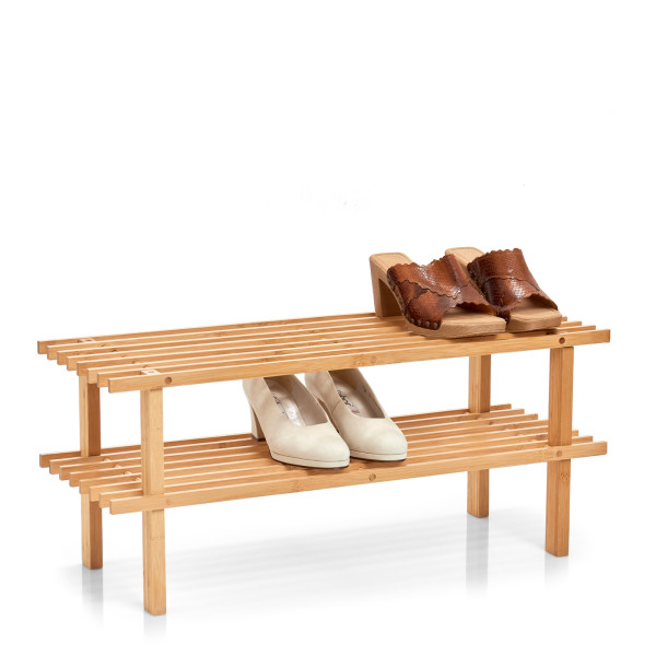 Schuhregal m. 2 Ablagen, Bambus