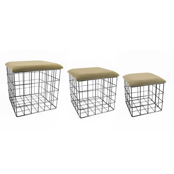 Korb, Metall mit Samtdeckel, S/3,creme