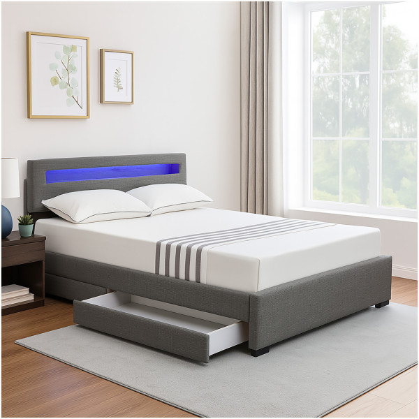HTI-Living Stilvolles Stauraumwunder Modernes Polsterbett mit LED Leiste