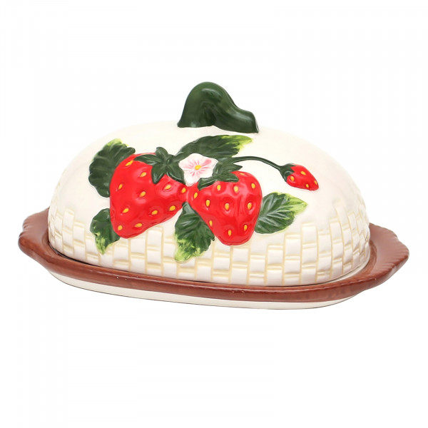 neuetischkultur Erdbeer-Relief Butterdose Keramik
