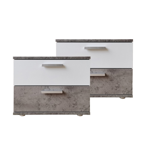 Nachtkonsole Nachtschrank Nina 2 Beton Weiß 2er