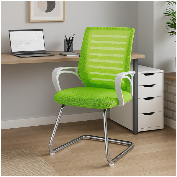 HTI-Living mit Netzrücken und Freischwingergestell Ergonomischer Konferenzstuhl in Grün