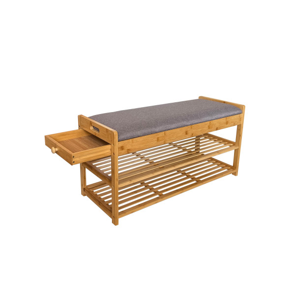 Schuhbank Ilian mit Schubfach Grau Bambus