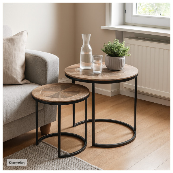 Tisch Met. Holz rund klein u. groß