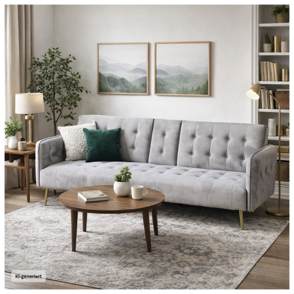 Schlafsofa Eris Velvet Grau mit Becherhalter