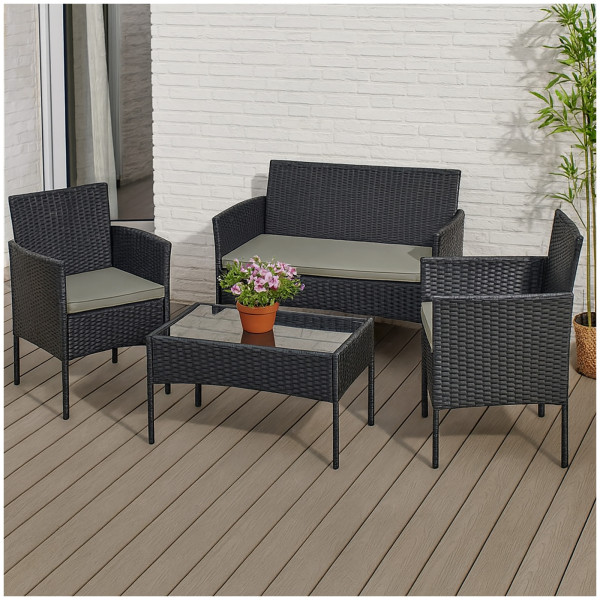 Outdoorset Wiebke schwarz Polyrattan