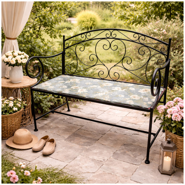 Gartenbank Celia "Petunien" Motivdruck Schwarz Metall