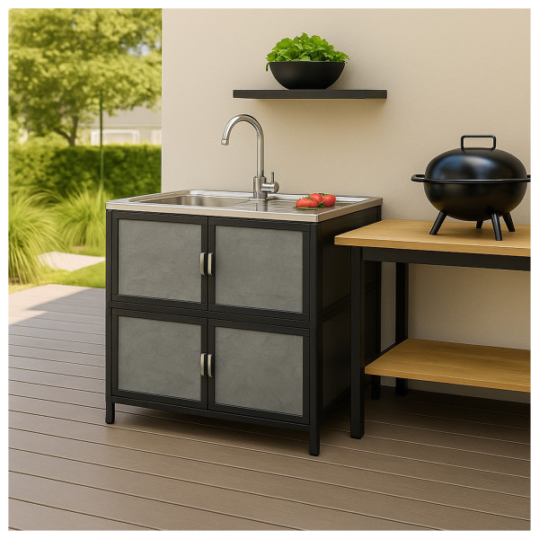 HTI-Living für Outdoorküche Grau Spüle mit Abtropfläche und Unterschrank