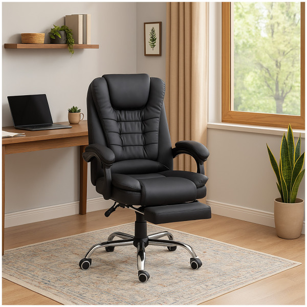 Chefsessel Eddie Schwarz PU Fußstütze/Massagef