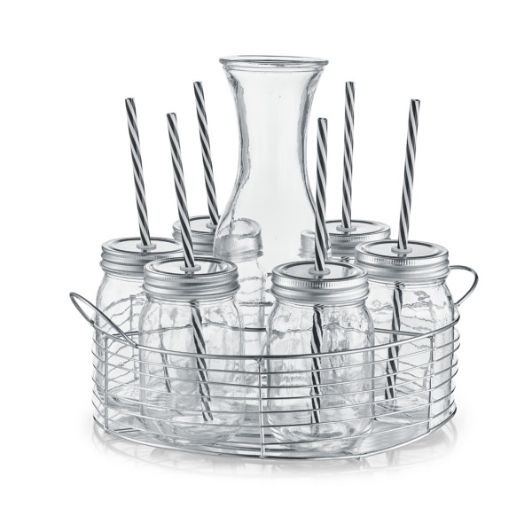 Glaskaraffe-/ Gläser-Set, 8-tlg., Glas/Metall