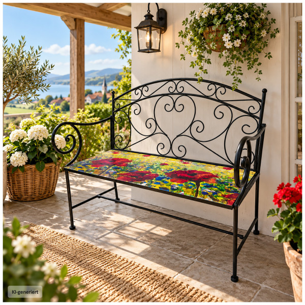 Gartenbank Celia Mohnblumen schwarz