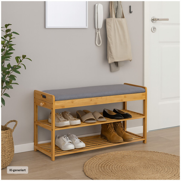 Schuhbank Ilian mit Schubfach Grau Bambus