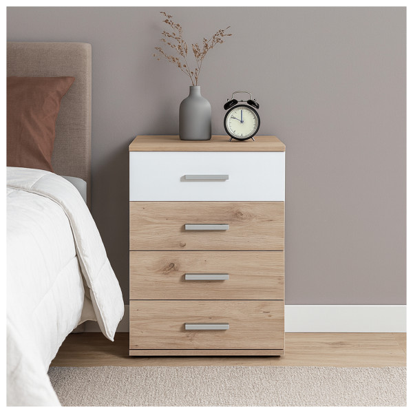 Nachtkonsole Nachtschrank Nina 4 Weiß Artisaneiche