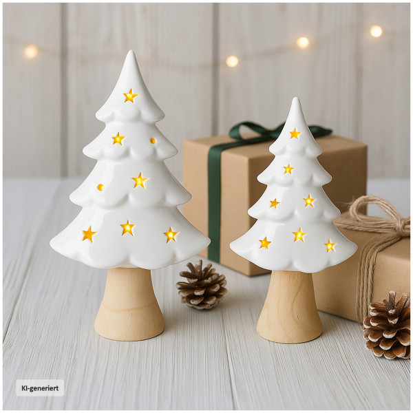 Keramikbaum-LED mit Holzstamm 2er Set