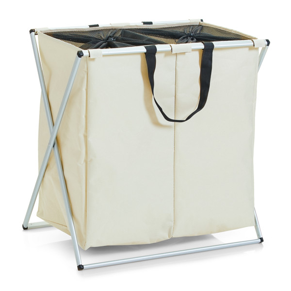 Wäschesammler, 2-fach, Polyester/Alu, beige