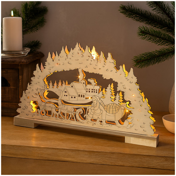 Schwibbogen Weihnachtsschlitten Natur